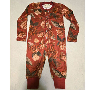 Sz 2 Toddler MIA JOY JOYFOLIE Red Burgundy Malila Holiday Floral One-Pc Pajamas